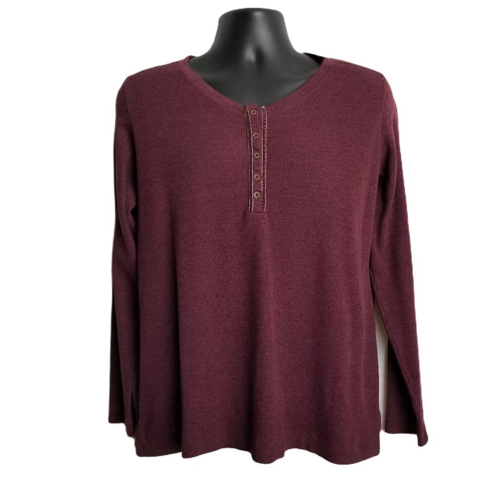 Eddie Bauer Thermal Waffle Henley Mens Size XXL Burgundy Maroon Outdoors Casual